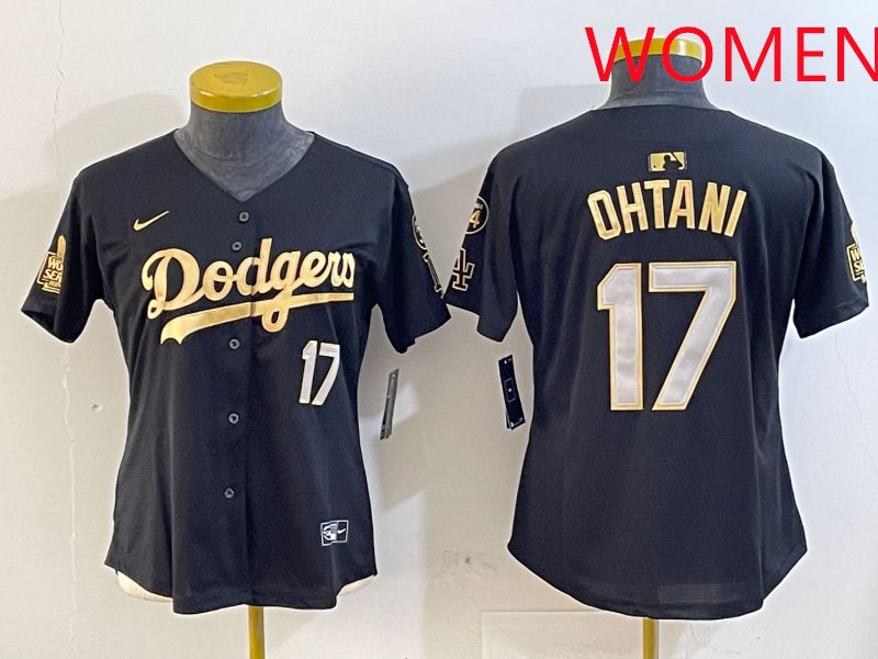 Women Los Angeles Dodgers 17 Ohtani Black Gold Game 2025 Nike MLB Jersey style 1
